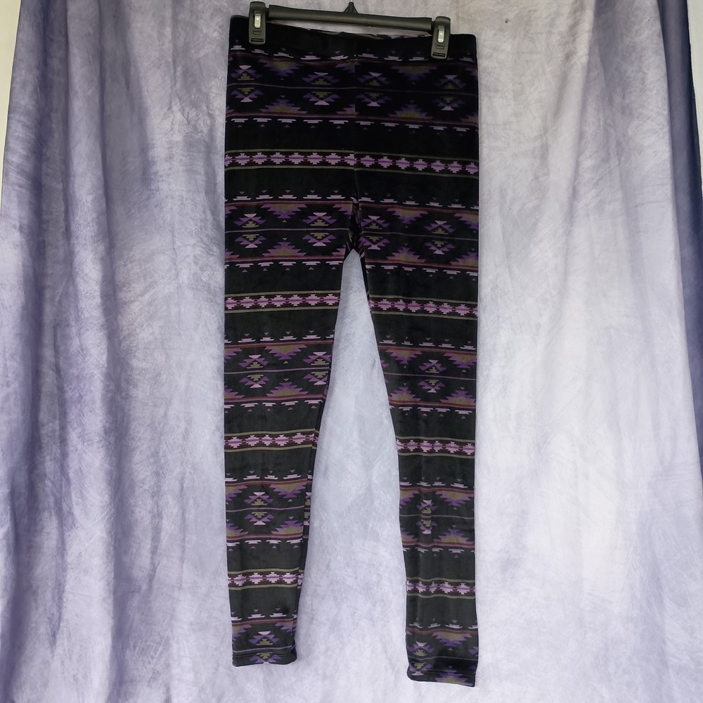 Climateright by Cuddl Duds Purple Southwestern Aztec Fleece Leggings